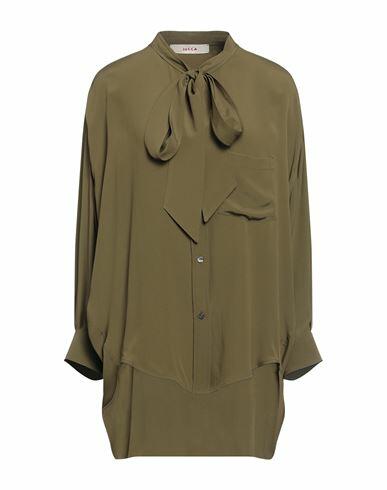 Jucca Woman Shirt Military green Acetate, Silk Cover