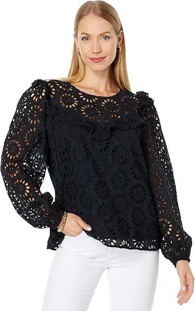 Lilly Pulitzer Caroline Long Sleeve Eyelet (Onyx Oversized Pinwheel Eyelet) Women's Clothing Cover