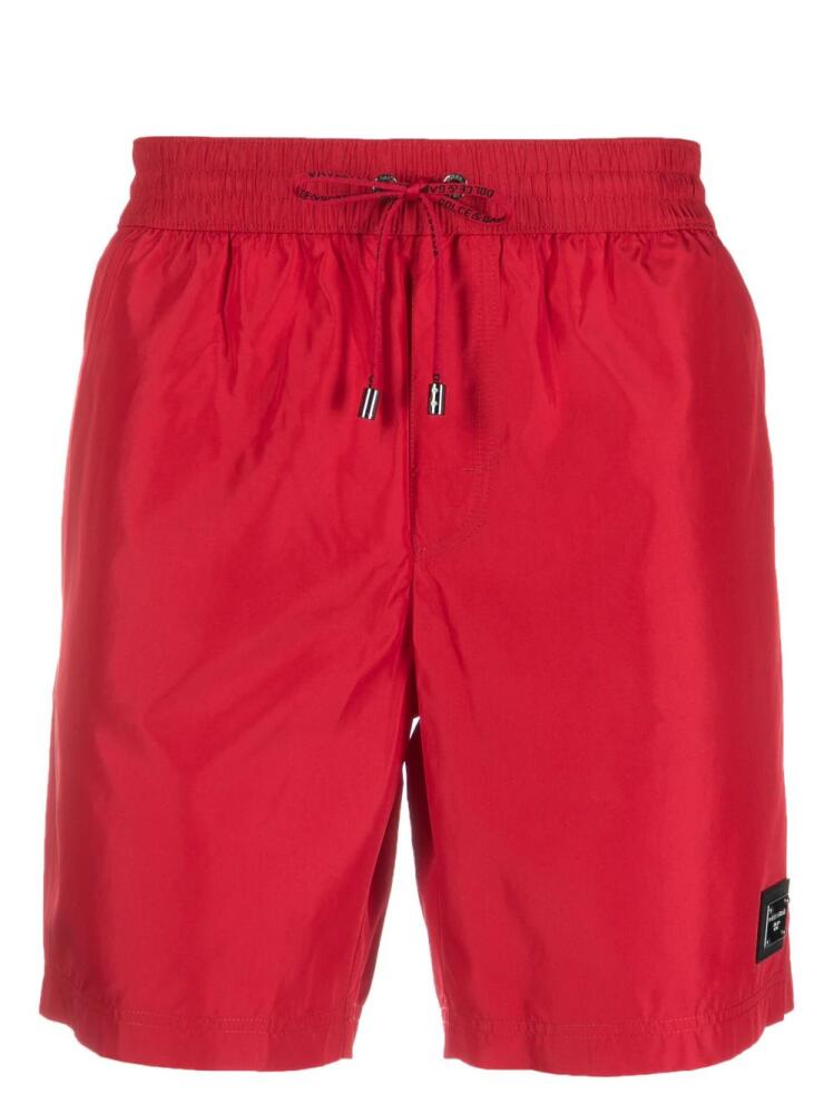 Dolce & Gabbana logo-plaque drawstring swim shorts - Red Cover