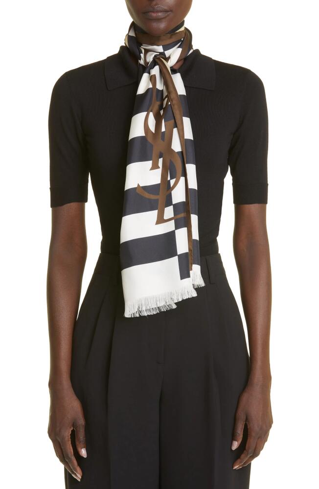 Saint Laurent Stripe Logo Silk Scarf in Off White/Multicolor Cover