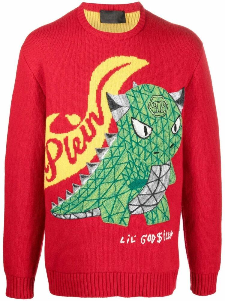 Philipp Plein dinosaur-motif jumper - Red Cover