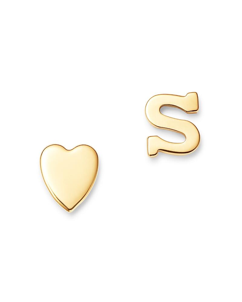 Zoe Lev 14K Yellow Gold Heart & Initial Stud Earrings Cover