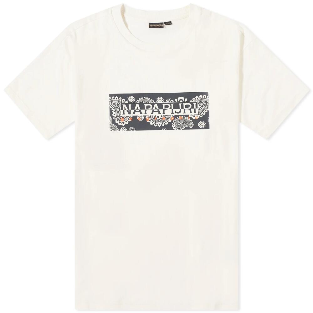 Napapijri Men's Andesite Paisley Logo T-Shirt in White Whisper Cover