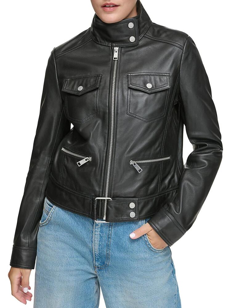 Andrew Marc Women's Vicki Lamb Leather Moto Jacket - Black Cover