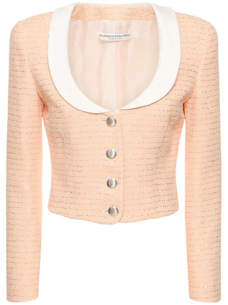 ALESSANDRA RICH Sequined Tweed Jacket W/ Collar Cover