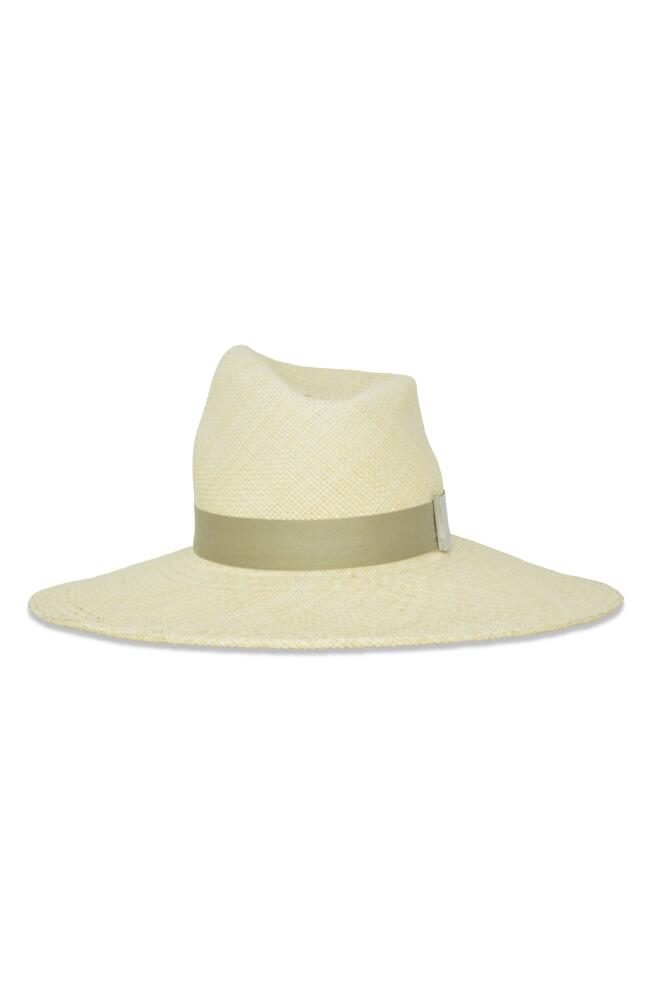 Gigi Burris Millinery Drake Straw Fedora in Natural/Sage Cover