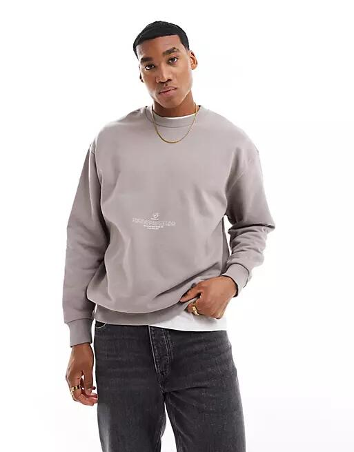 ASOS DESIGN oversized sweatshirt with front and back text print in gray-Green Cover