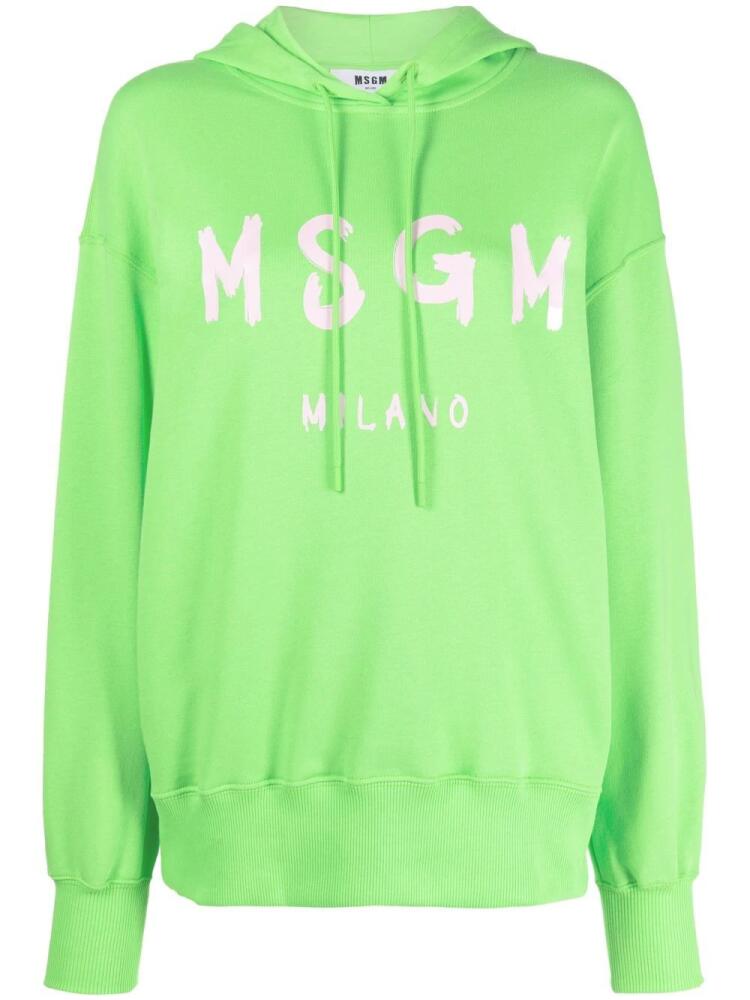 MSGM logo-print cotton hoodie - Green Cover