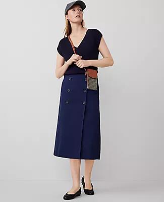 Ann Taylor Weekend Sateen Button Wrap Skirt Cover