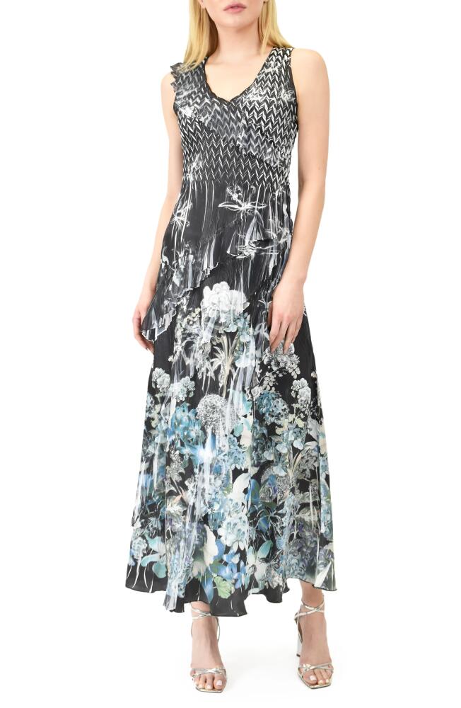 Komarov Floral Ruffle Sleeveless Charmeuse Gown in Hydrangea Border Cover