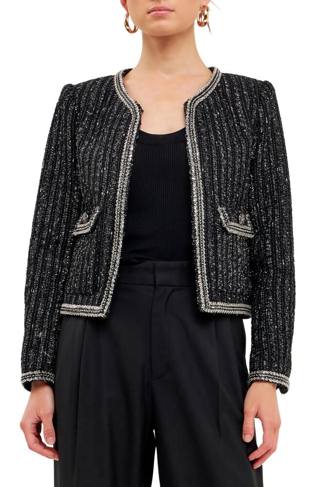 Endless Rose Premium Sequin Tweed Jacket in Black Cover