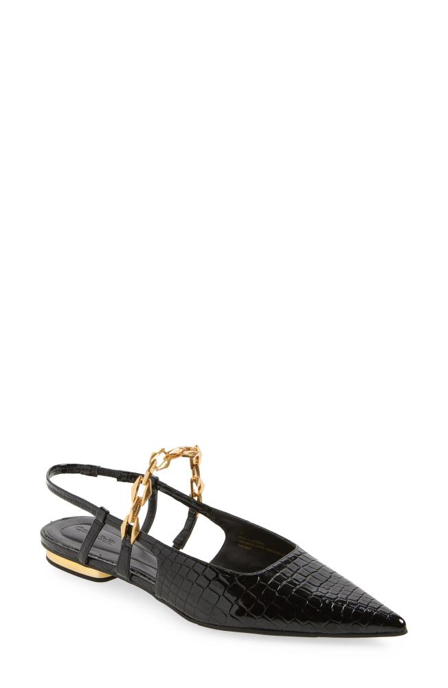 Open Edit Olympia Snakeskin Embossed Slingback Flat in Black Croco Cover