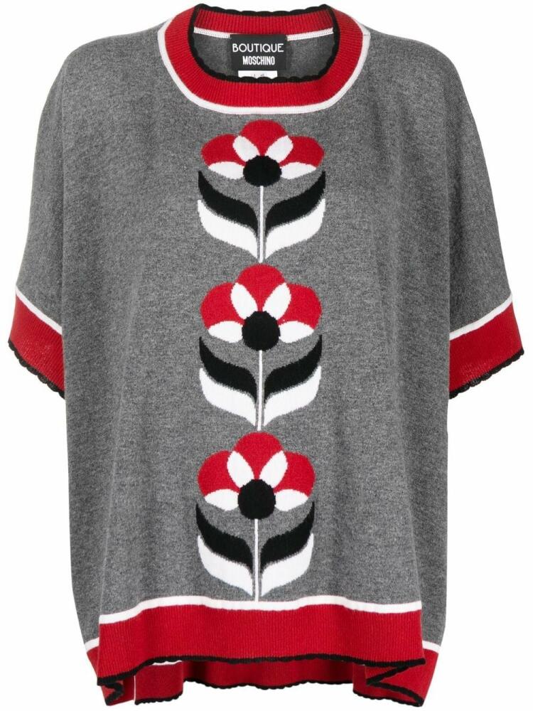 Boutique Moschino intarsia-knit floral poncho top - Grey Cover