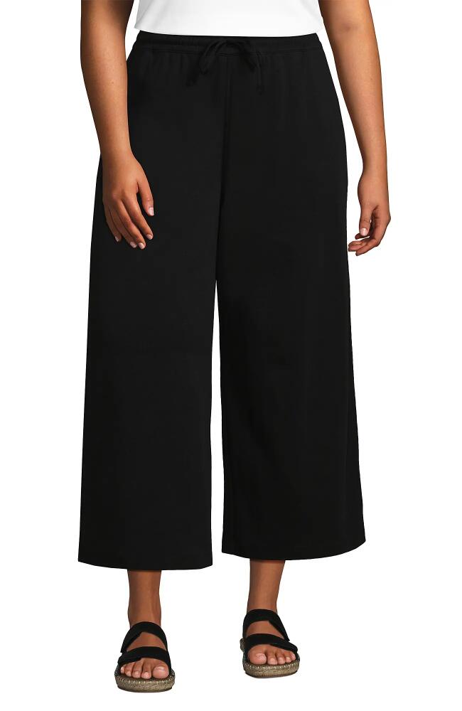 Lands' End Plus Size Sport Knit Elastic Waist Wide Leg Crop Pants in Black Cover