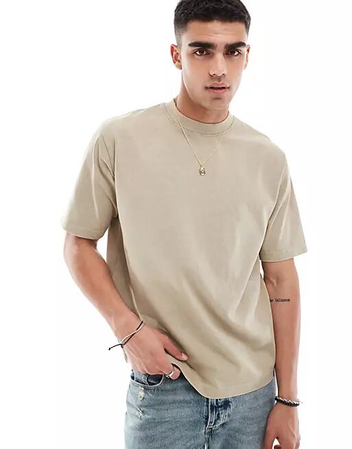 Pull & Bear premium boxy fit t-shirt in beige-Brown Cover