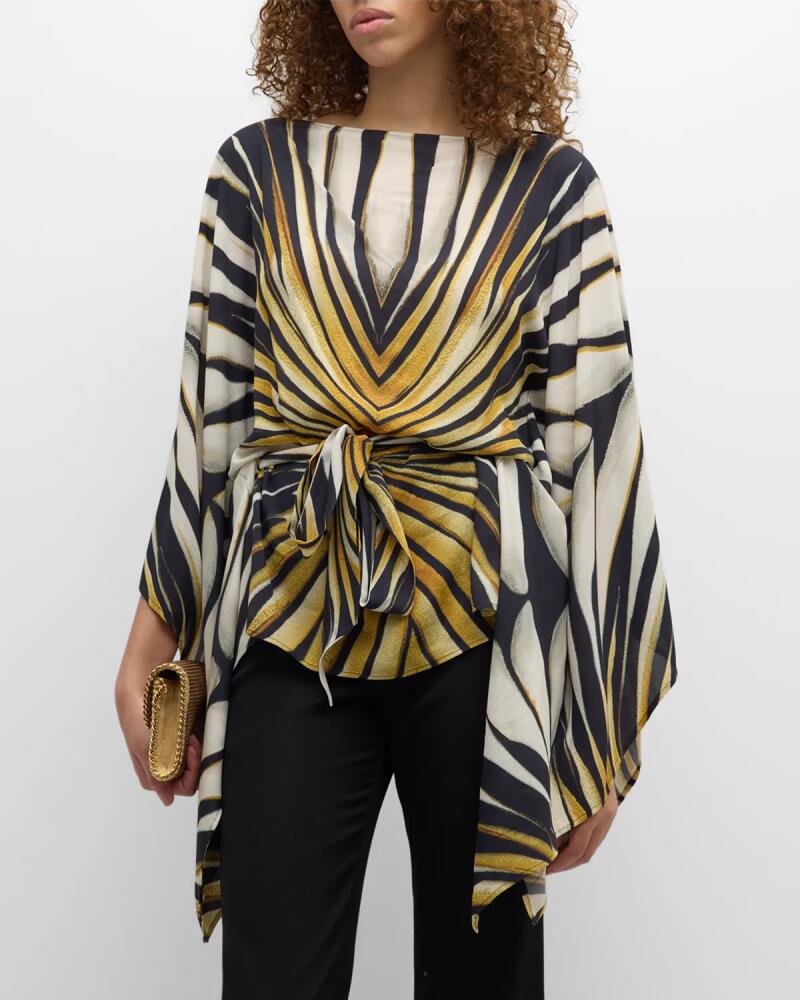 Roberto Cavalli Printed Boat-Neck Belted Caftan Top Cover