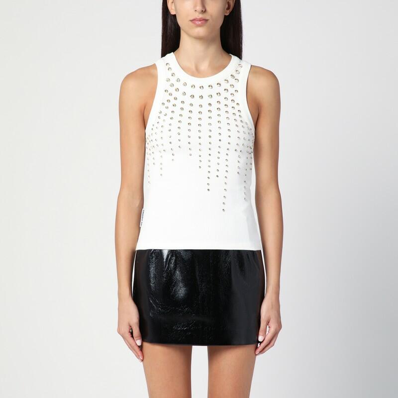 Des Phemmes White tank top with crystals Cover