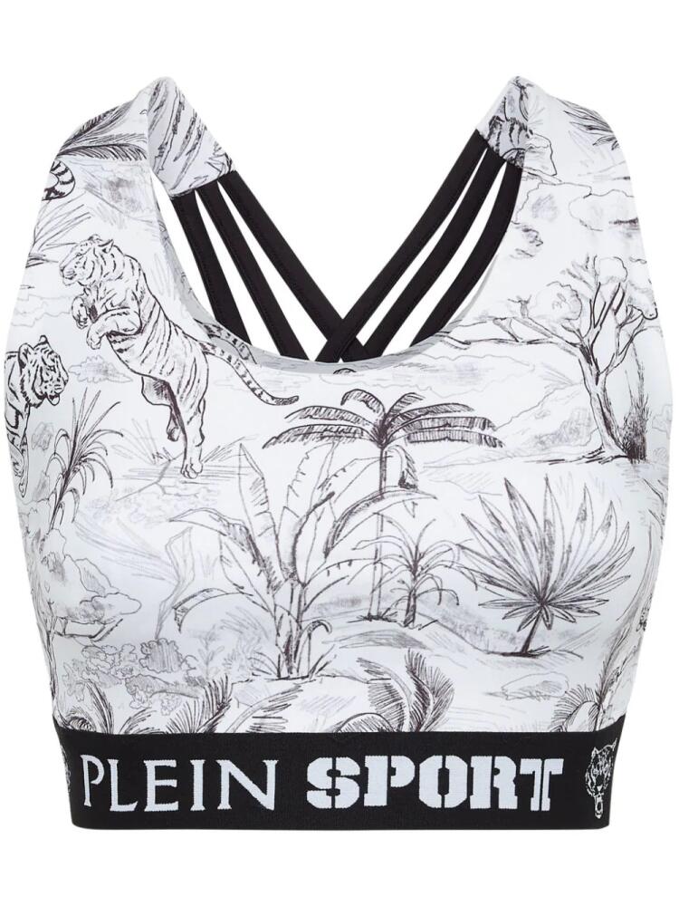 Plein Sport graphic-print cropped tank top - White Cover