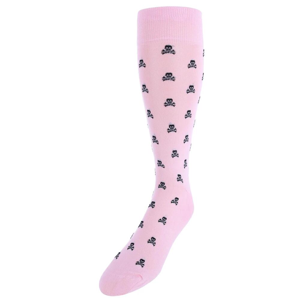 Trafalgar Rodger Skull and Cross Bones Mercerized Cotton Mid-Calf Socks in Pink Cover