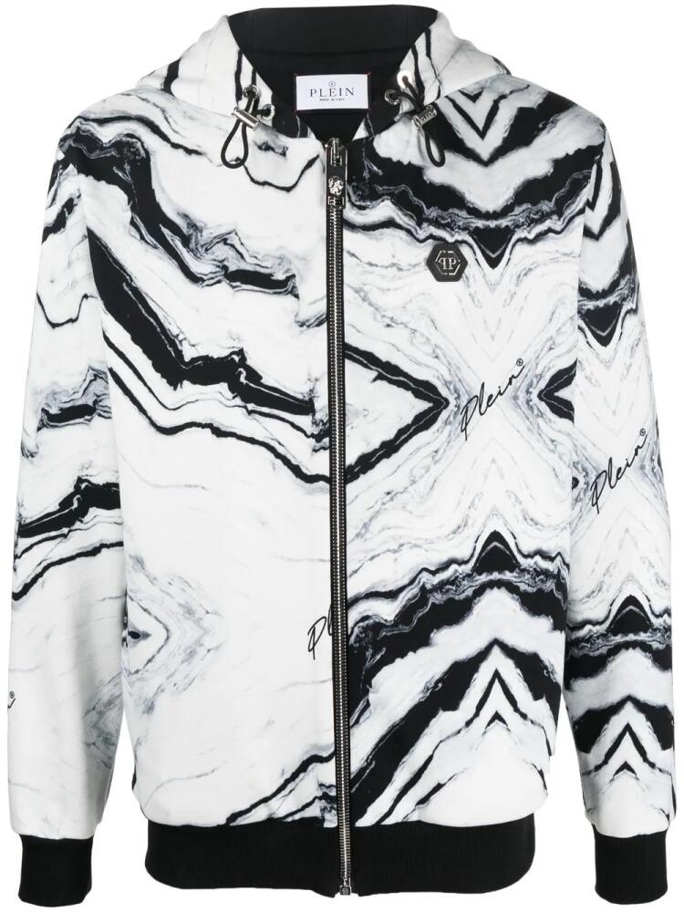 Philipp Plein all-over marble-print hooded jacket - White Cover