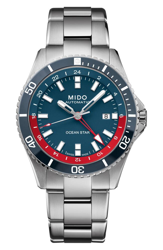 MIDO Ocean Star GMT Automatic Bracelet Watch & Fabric Strap Gift Set, 44mm in Blue Cover