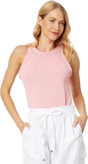 Tommy Hilfiger Faux Crochet Trim Tank (English Rose) Women's Clothing Cover