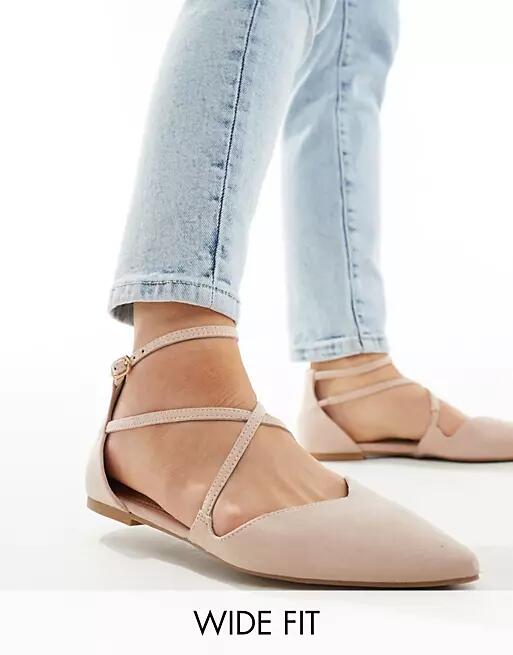 ASOS DESIGN Wide Fit Larna pointed ballet flats in beige-Neutral Cover