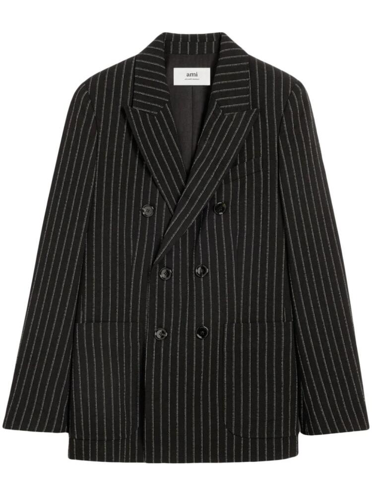 AMI Paris pinstripe-print double-breasted blazer - Black Cover