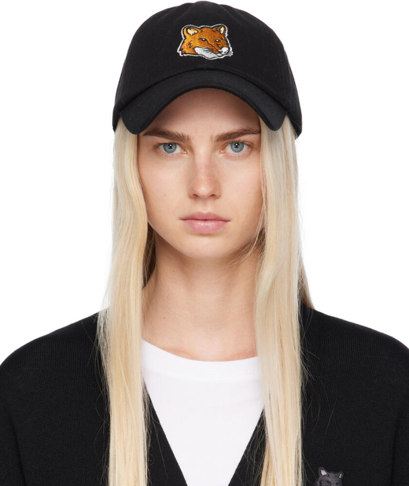 Maison Kitsuné Black Large Fox Head Embroidery Cap Cover