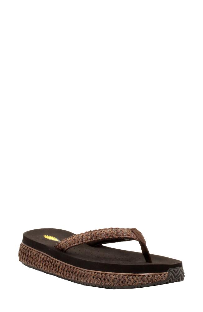 Volatile Palau Platform Flip Flop in Brown Fabric Cover