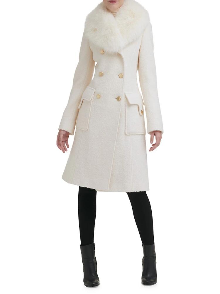 Guess Women's Faux Fur Trim Double Breasted Coat - Ivory Cover