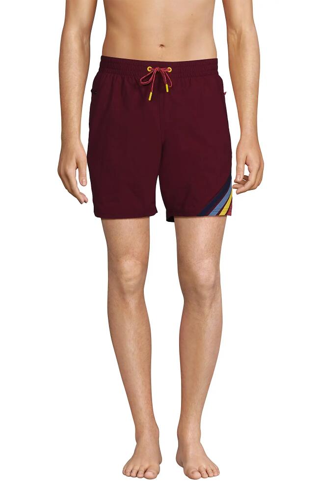 Lands' End 7" Volley Swim Trunks in Red Grape Colorblock Cover