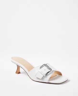 Ann Taylor Embossed Buckle Strap Kitten Heel Sandals Cover