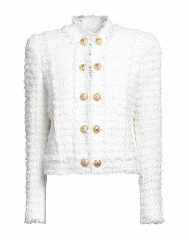 Balmain Woman Blazer White Cotton, Polyamide, Metallic Polyester Cover