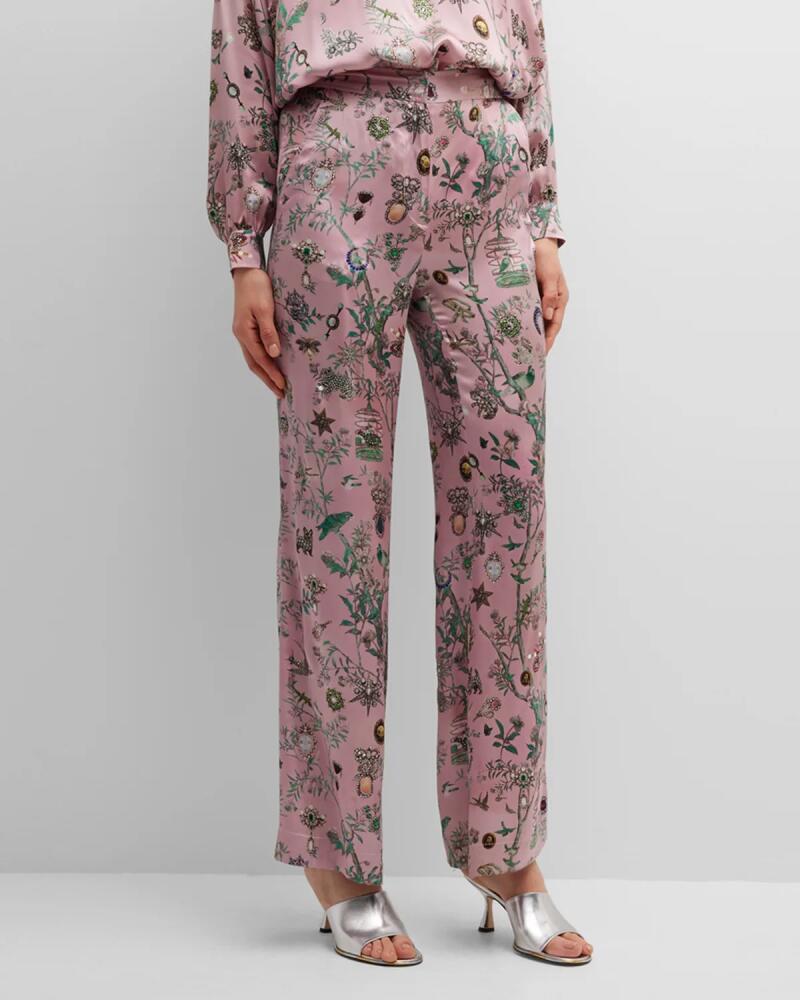 Libertine Pauline De Rothschild-Print Wide-Leg Silk Pants Cover