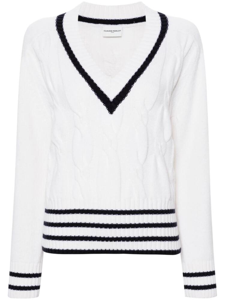 Claudie Pierlot stripe-detail cable-knit jumper - White Cover