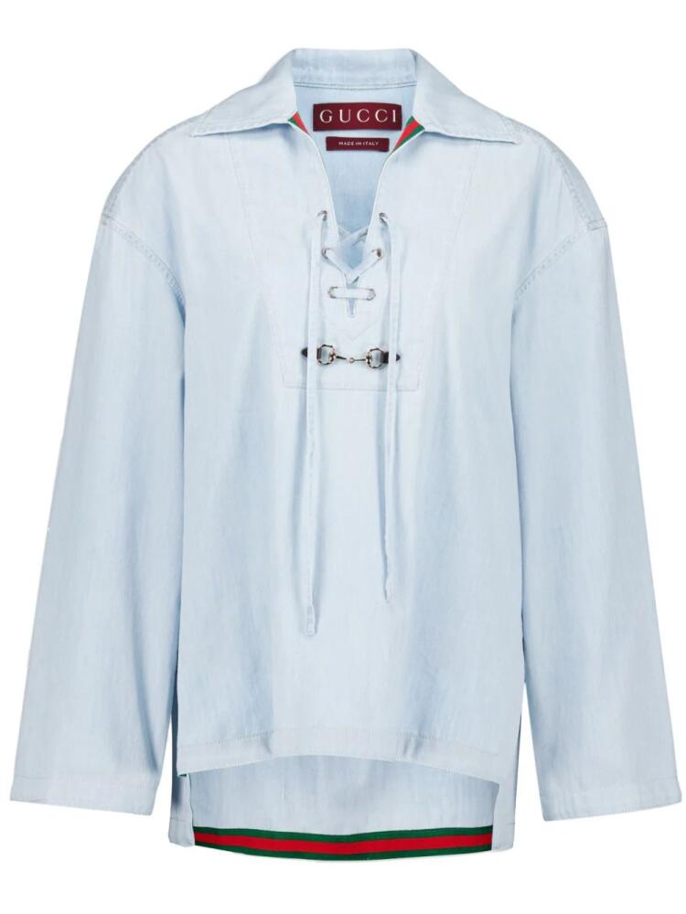 Gucci Web-stripe denim shirt - Blue Cover