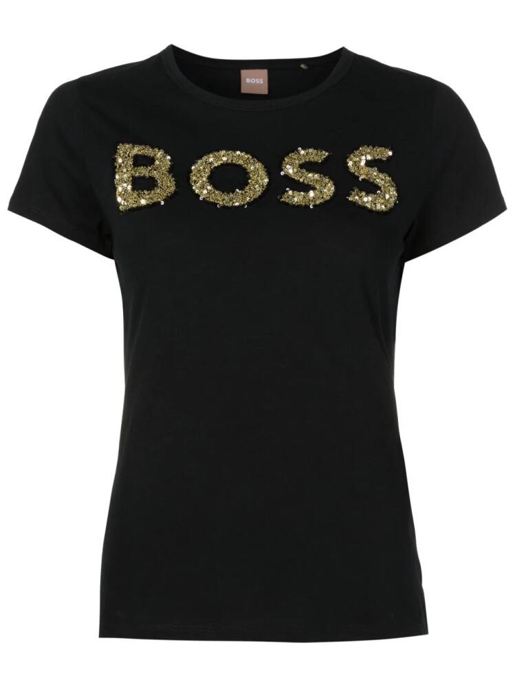 BOSS sequin-logo cotton T-shirt - Black Cover