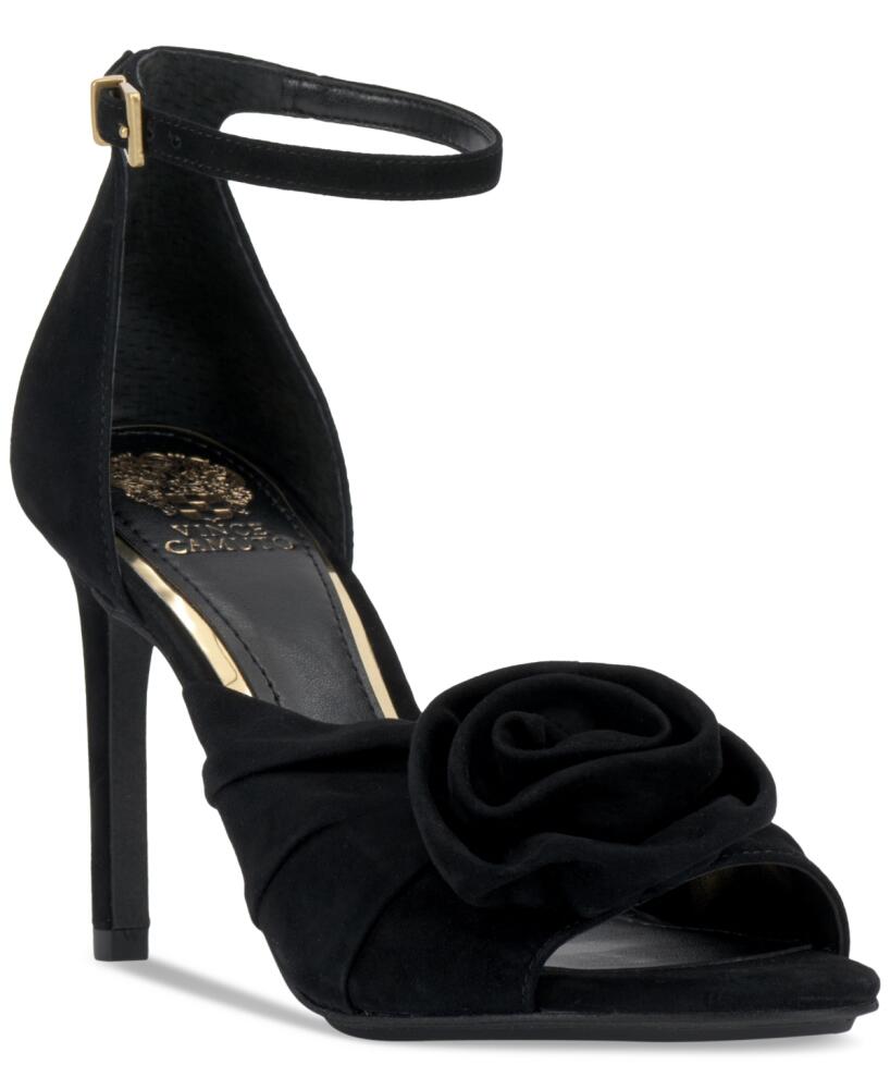 Vince Camuto Women's Adaline Flower High Heel Dress Sandals - Black Suede Cover