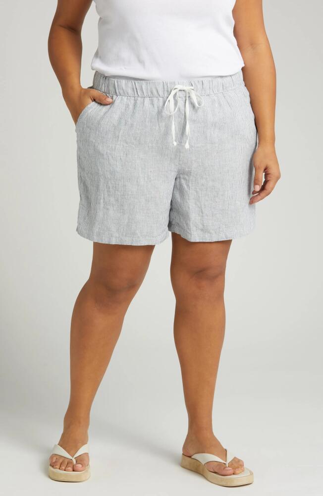 caslon(r) Stripe Linen Drawstring Shorts in Blue Vintage Leah Stripe Cover