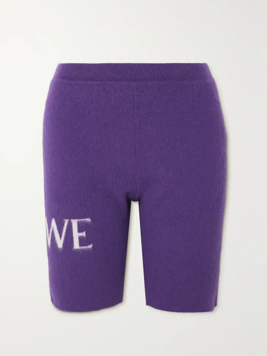 Loewe - Brushed Jacquard-knit Wool-blend Shorts - Purple Cover