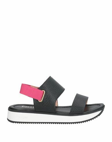 Pollini Woman Sandals Black Leather, Textile fibers Cover