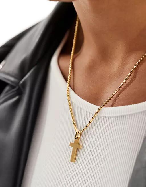 ASOS DESIGN waterproof stainless steel necklace with cross pendant in gold tone Cover