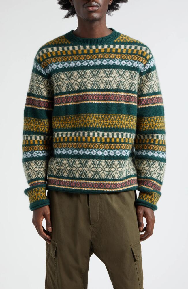 The Elder Statesman Hazy Fair Isle Crewneck Cashmere Sweater in Green Multi Cover