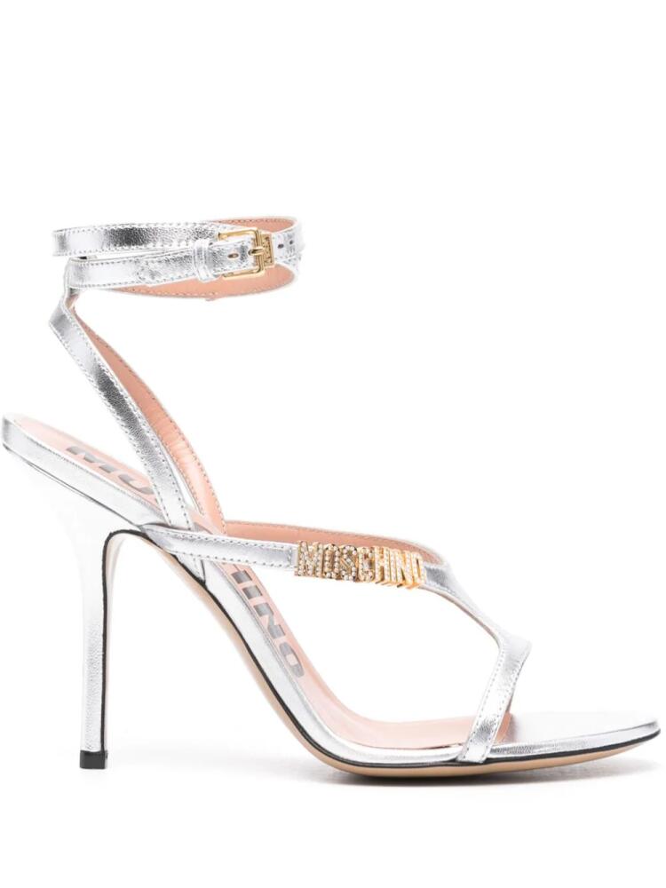 Moschino 105mm logo-plaque sandals - Silver Cover