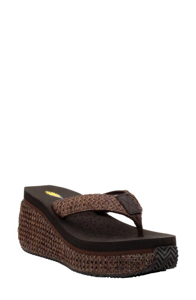 Volatile Island Platform Flip Flop in Brown Raffia Fabric Cover