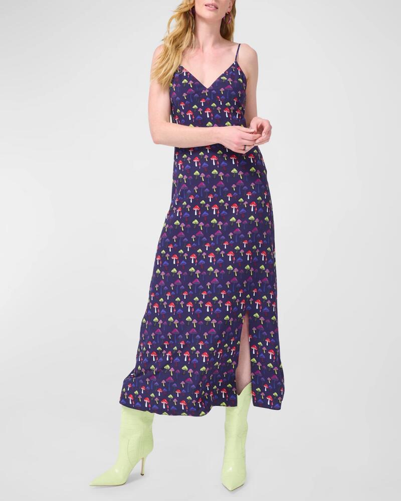 Terez Navy Mushrooms V-Neck Midi Dress Cover