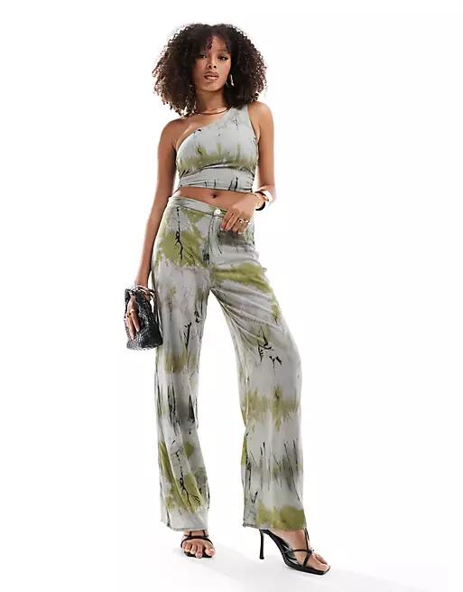 Pull & Bear wide leg pants in brown tie dye print - part of a set Cover