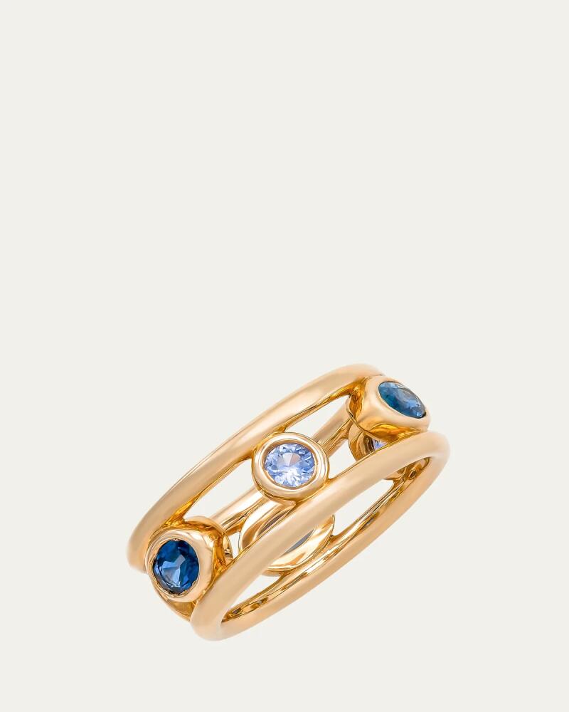 Audrey C. Jewels 14K Yellow Gold Crown Ring with Ombre Blue Sapphires Cover