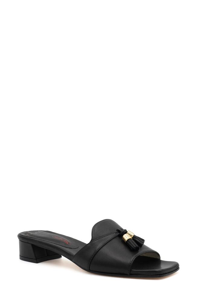 Amalfi by Rangoni Bussola Slide Sandal in Black Parmasoft - Gold Met Cover